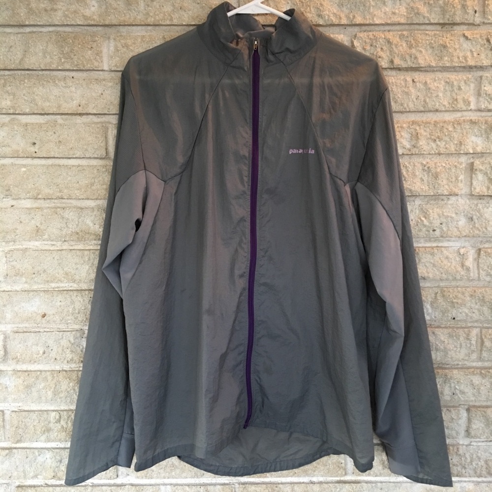 Patagonia Gray Windbreaker Jacket with Purple Zip